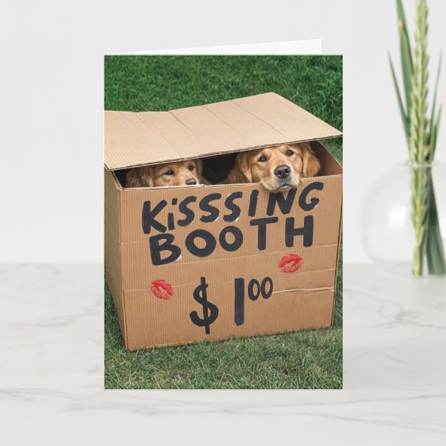 Valentine Golden Retrievers in Kissing Box Kort (Framsida)
