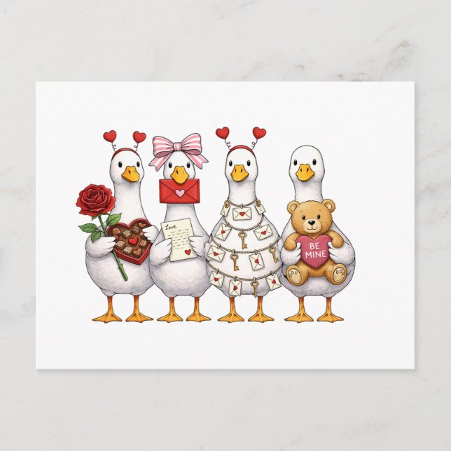 Valentine Goose , Rosa Coquette Valentine Goose Vykort (Framsida)