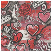 Valentine Graffiti Hjärtmönster Tyg