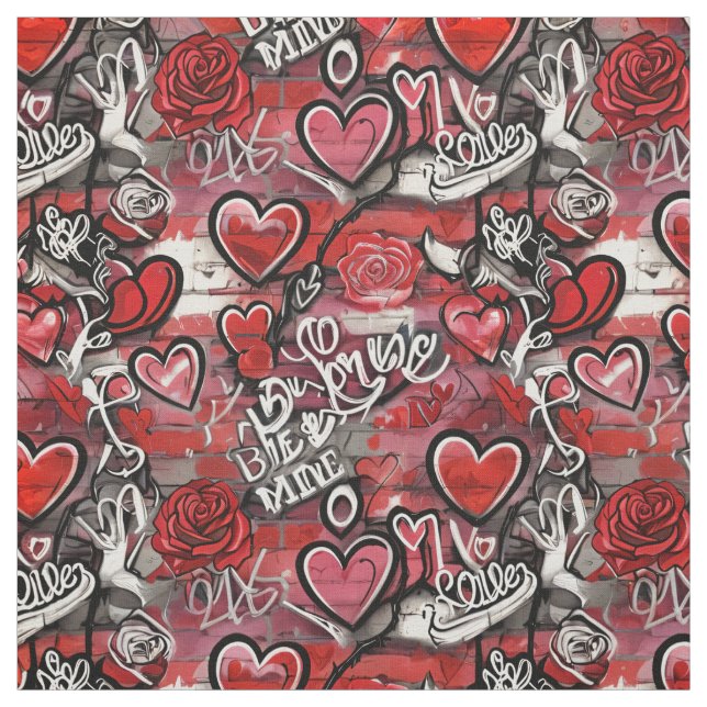 Valentine Graffiti Hjärtmönster Tyg (Provkarta)