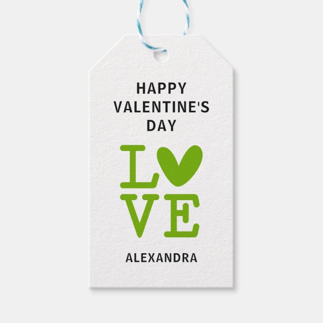 Valentine grönt & white kärlek anpassningsbar-märk presentetikett (Framsidan)