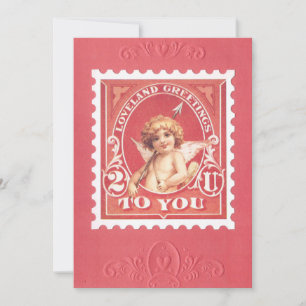 Valentine Hälsning Cupid Red Frimärke Card Julkort