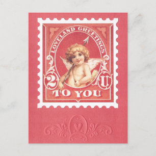 Valentine Hälsning Cupid Red Frimärke Vykort
