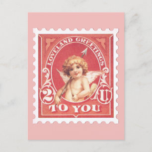 Valentine Hälsning Cupid Red Frimärke vykort