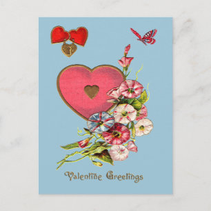 Valentine Hälsning med Hearts Flowers-vykort Helg Vykort