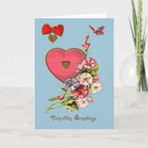 Valentine Hälsning med hjärta och blommor-kort Helgkort