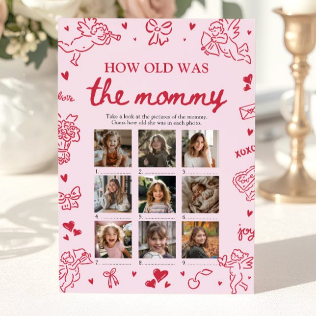 Valentine Hand Drawn How Old Was The Mommy Game Inbjudningar (Valentine Hand Drawn How Old Was The Mommy Game)