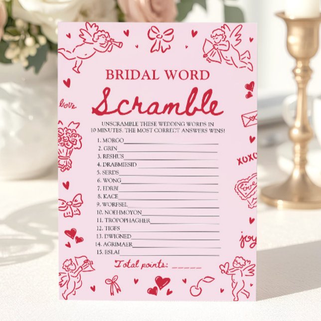 Valentine Handritad Bröllordslek Inbjudningar (Valentine Hand Drawn Bridal Word Scramble Game)