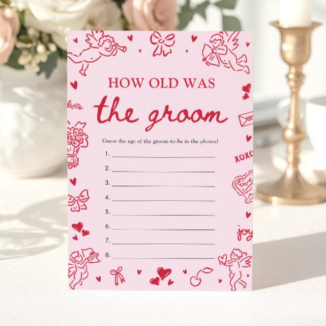 Valentine Handritad Gissningsspel om Brudgummens Å Inbjudningar (Valentine Hand Drawn How Old Was The Groom Game)