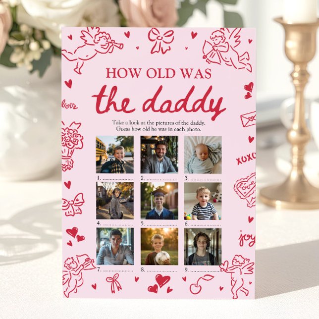 Valentine Handritat Hur gammal var pappan Spelet Inbjudningar (Valentine Hand Drawn How Old Was The Daddy Game)