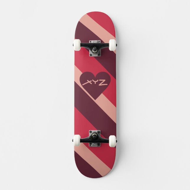Valentine Heart anpassningsbar monogram skateboard (Framsida)
