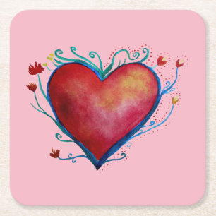 Valentine Heart Anpassningsbar Square Underlägg Papper Kvadrat