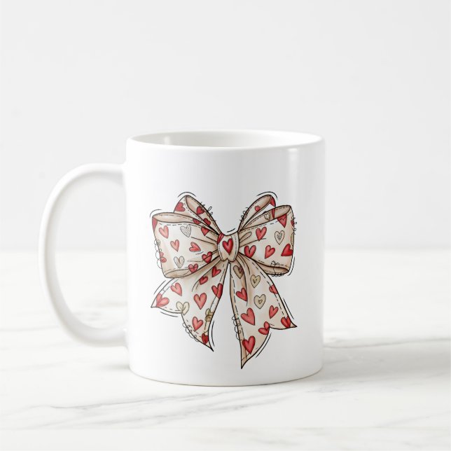 Valentine Heart Bow Cute Ribbon Kaffemugg (Vänster)
