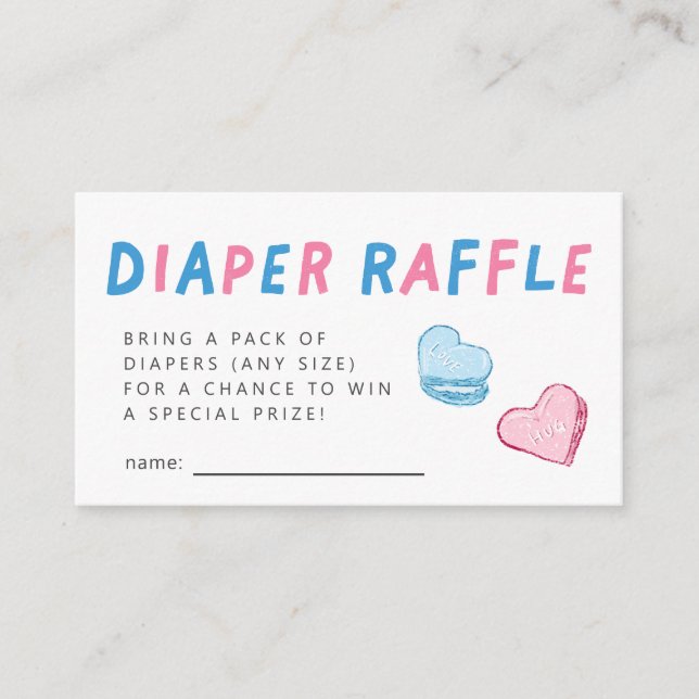 Valentine Heart Gender Reveal Diaper Raffle Biljet Tilläggskort (Framsida)