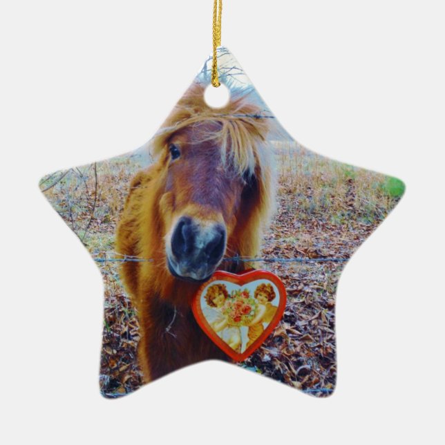 Valentine Heart Horse Julgransprydnad Keramik (Framsidan)