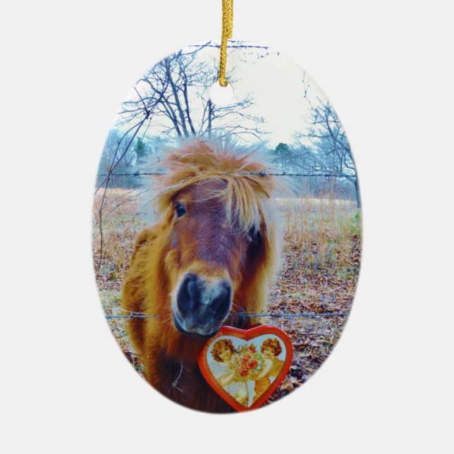 Valentine Heart Horse Julgransprydnad Keramik (Framsidan)