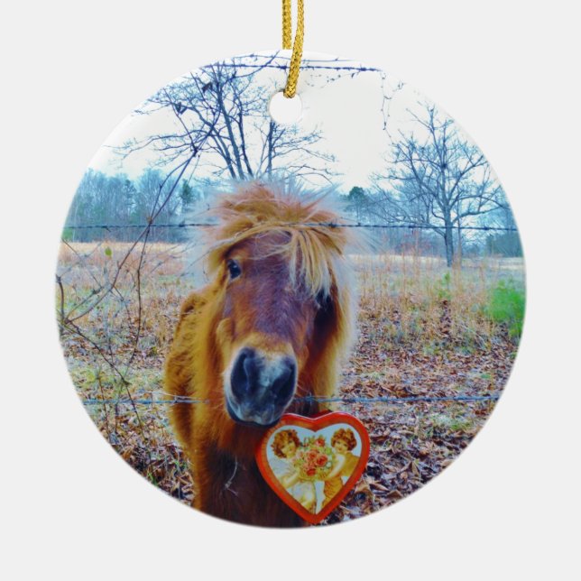 Valentine Heart Horse Julgransprydnad Keramik (Framsidan)