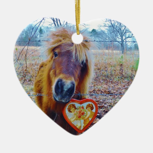 Valentine Heart Horse Julgransprydnad Keramik (Framsidan)