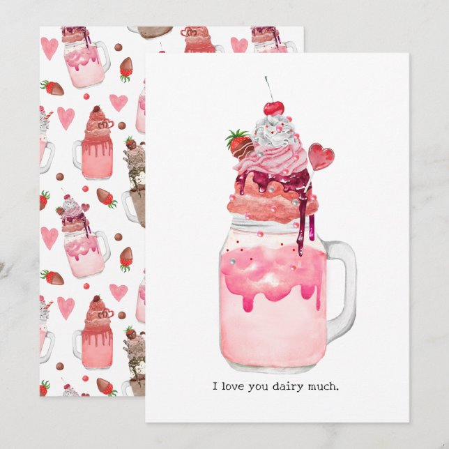 Valentine Heart Milkshake I Kärlek du Pun Card Kort (Fram/baksida)