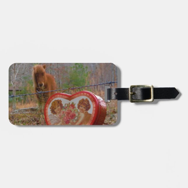 Valentine Heart Miniature Brown Horse Bagagebricka (Horisontell Framsida)