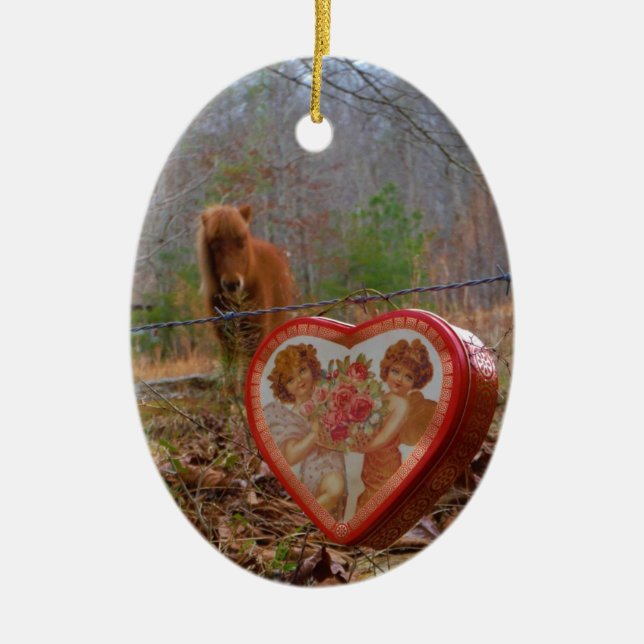 Valentine Heart Miniature Brown Horse Julgransprydnad Keramik (Framsidan)