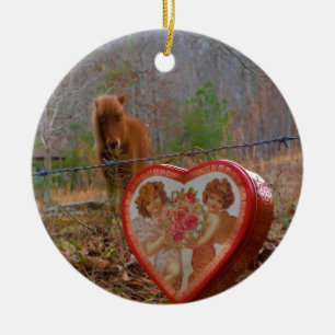 Valentine Heart Miniature Brown Horse Julgransprydnad Keramik