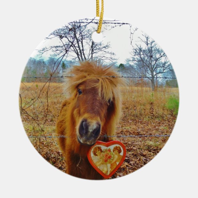 Valentine Heart Miniature Brown Horse Julgransprydnad Keramik (Framsidan)