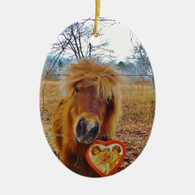 Valentine Heart Miniature Brown Horse Julgransprydnad Keramik (Framsidan)
