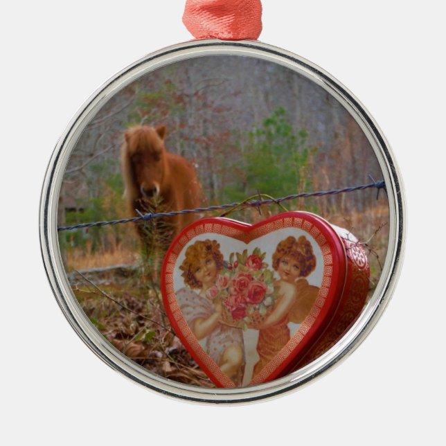 Valentine Heart Miniature Brown Horse Julgransprydnad Metall (Framsidan)