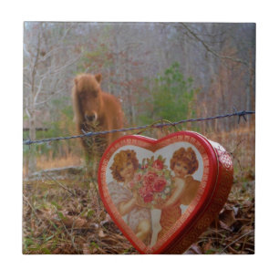 Valentine Heart Miniature Brown Horse Kakelplatta