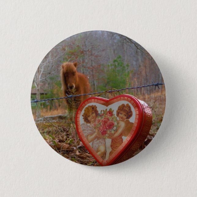 Valentine Heart Miniature Brown Horse Knapp (Framsida)