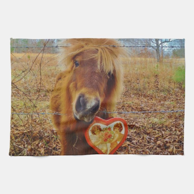 Valentine Heart Miniature Brown Horse Kökshandduk (Horisontell)