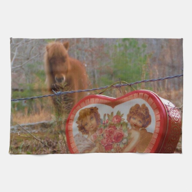 Valentine Heart Miniature Brown Horse Kökshandduk (Horisontell)