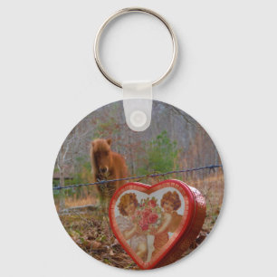 Valentine Heart Miniature Brown Horse Nyckelring