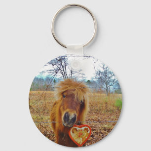 Valentine Heart Miniature Brown Horse Nyckelring
