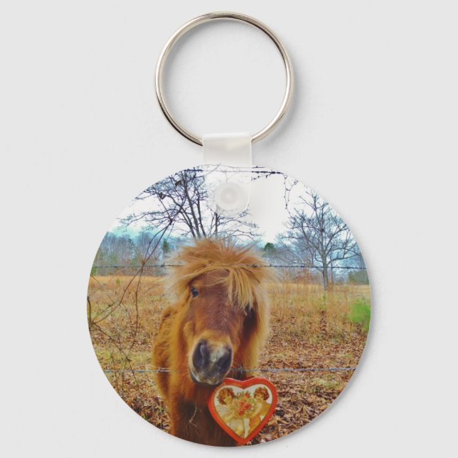 Valentine Heart Miniature Brown Horse Nyckelring (Framsida)