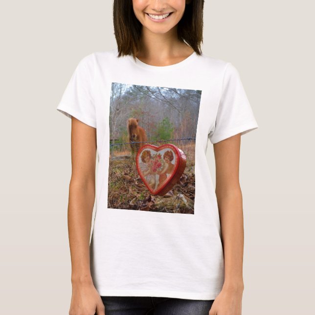 Valentine Heart Miniature Brown Horse T Shirt (Framsida)