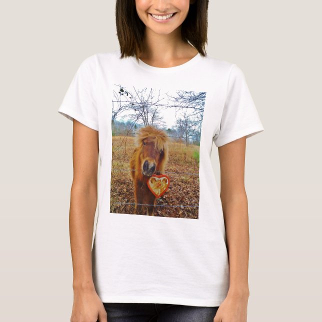 Valentine Heart Miniature Brown Horse Tee Shirt (Framsida)