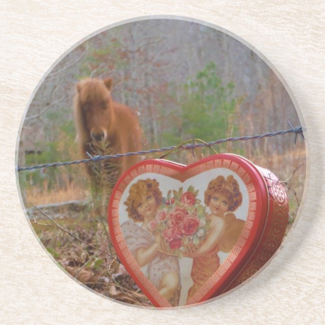 Valentine Heart Miniature Brown Horse Underlägg Sandsten (Framsidan)