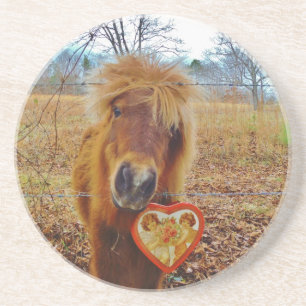 Valentine Heart Miniature Brown Horse Underlägg Sandsten