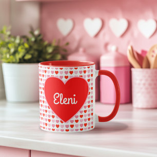 Valentine Heart Mönster & Red Heart - eget namn Mugg