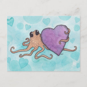 Valentine Heart Octopus Helg Vykort