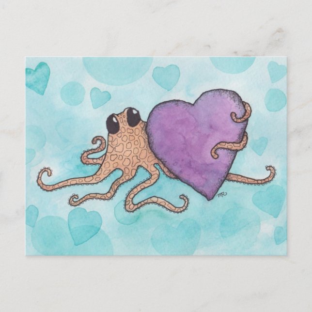 Valentine Heart Octopus Helg Vykort (Framsida)