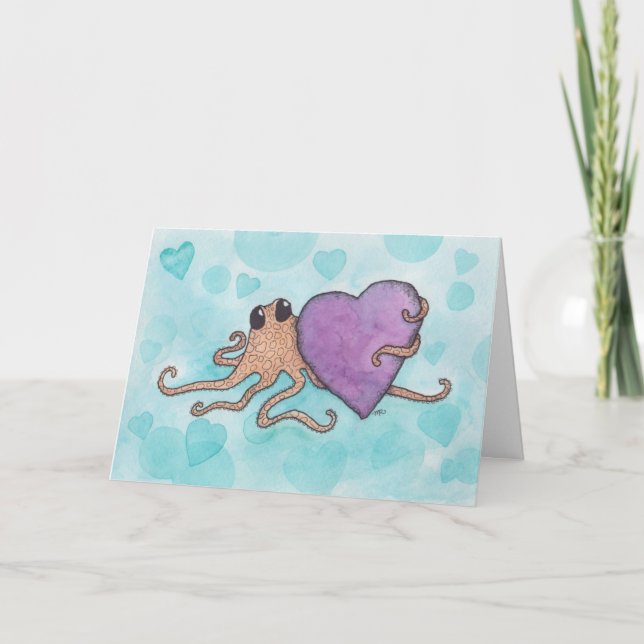 Valentine Heart Octopus Helgkort (Framsida)