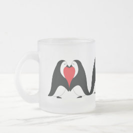 Valentine Heart Penguins Frostad Glasmugg