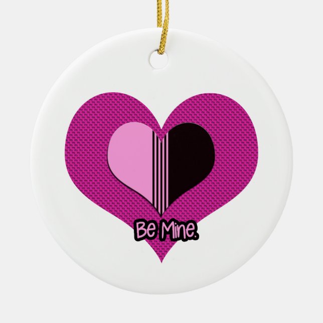 Valentine Heart Pink and Black Be Mine Julgransprydnad Keramik (Framsidan)