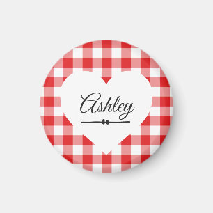 Valentine Heart Red Gingham Namn Monogram Magnet