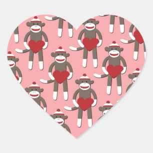 Valentine Heart Sock monkey Skriv ut Hjärtformat Klistermärke