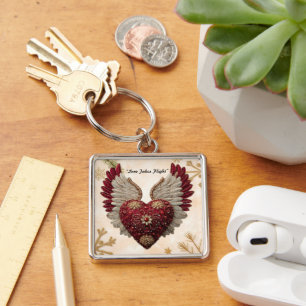 "Valentine Heart Wings" Fyrkantig Silverfärgad Nyckelring