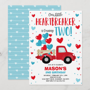 Valentine Heartbrytare 2:a födelsedag Red Blue Las Inbjudningar